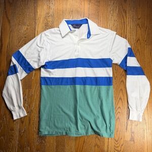 Vintage‎ Arrow Tournament Mens Long Sleeve Polo Shirt Colorblock Tennis Golf